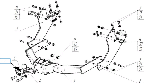 Фаркоп Oris (ранее Bosal) c кронштейнами для Газель NEXT (ЦМФ, шасси, включая удлиненную базу) 2016-2026. Фланцевое крепление. Артикул 5614-F