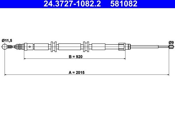 Трос ручника (тросик ручного тормоза) ATE. Артикул 24.3727-1082.2