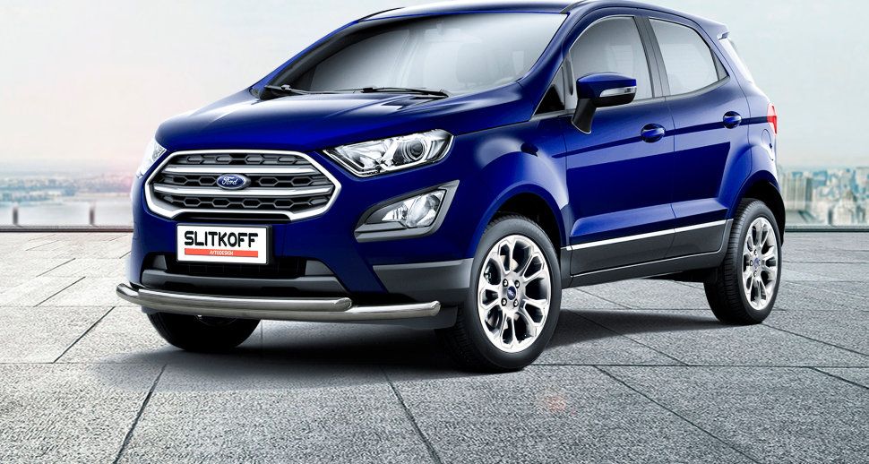 Защита Slitkoff переднего бампера d57+d42 двойная для Ford EcoSport I рестайлинг 2017-2026. Артикул FES001