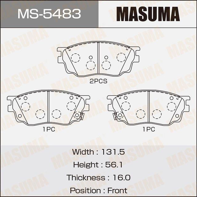 Тормозные колодки Masuma передние для Mazda 6 I (GG) 2002-2007. Артикул MS-5483