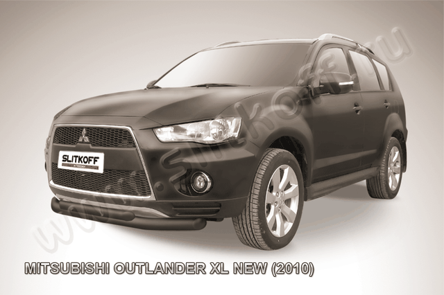 Защита Slitkoff переднего бампера d76/57 двойная ЧЕРНАЯ матовая для Mitsubishi Outlander XL 2010-2012. Артикул MXL10-003B