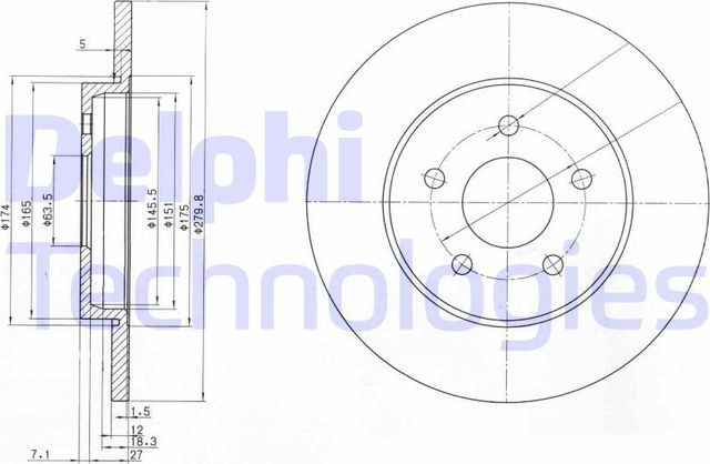 Тормозной диск Delphi задний для Ford Mondeo III 2000-2007. Артикул BG3663C