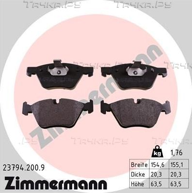 Тормозные колодки Zimmermann pb:z передние для BMW X1 I (E84) 2010-2012. Артикул 23794.200.9