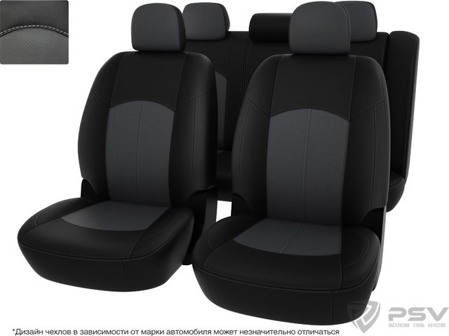 Чехлы PSV Оригинал на сидения для Lada Largus Норма/Люкс I до рестайлинга 2012-2021, цвет Черный/серый. Артикул 124705