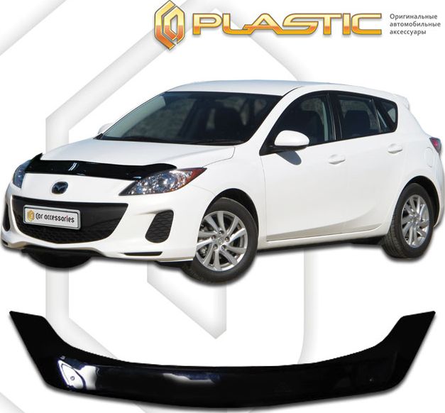 Дефлекторы СА Пластик для капота (Classic черный) Mazda 3 хэтчбек II 2009-2013. Артикул 2010010107826