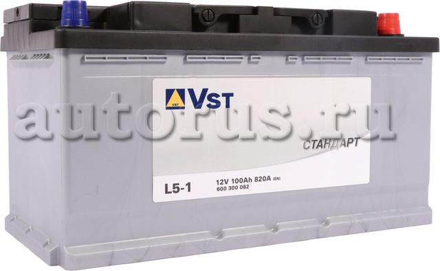 600300082_аккумуляторная батарея! 6СТ-100 100Ah 820A +справа 353x175x190/ (VST). Артикул 600300082