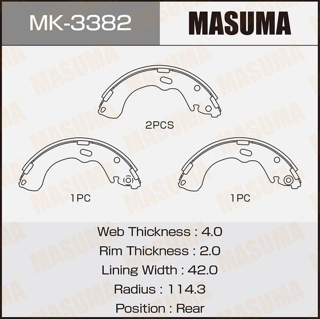Тормозные колодки Masuma задние для Mazda Tribute I 2000-2008. Артикул MK-3382