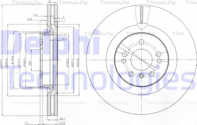 Тормозной диск Delphi передний для Mercedes-Benz R-Класс I 2005-2014. Артикул BG9013