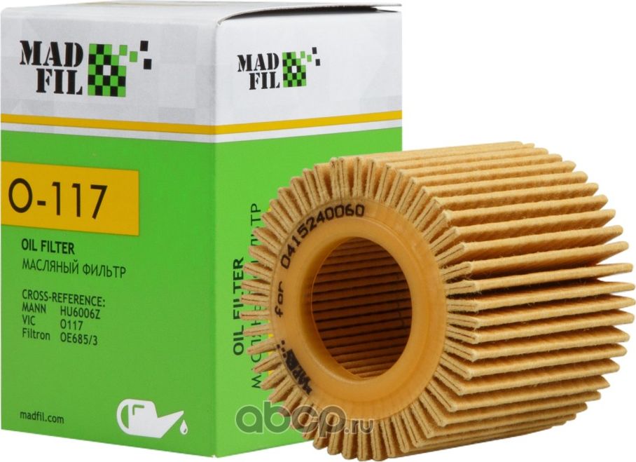 ФИЛЬТР МАСЛЯНЫЙ TOYOTA AURIS COROLLA YARIS 1.3 (Madfil). Артикул O117