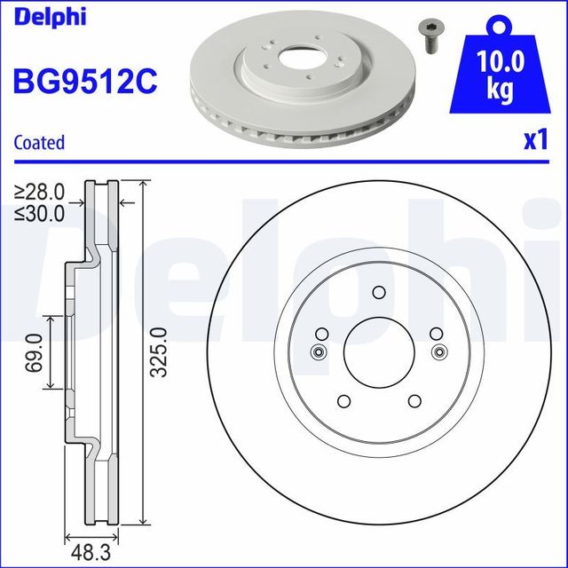 Тормозной диск Delphi передний для Hyundai Tucson IV 2021-2026. Артикул BG9512C
