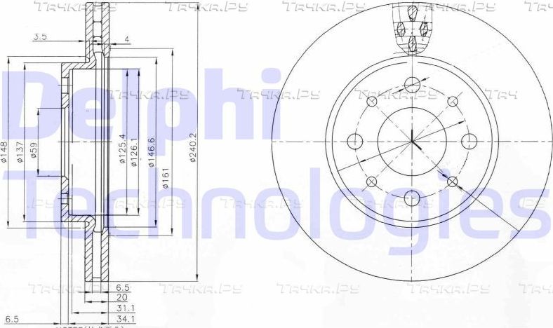 Тормозной диск Delphi передний для Chevrolet Cruze I 2009-2015. Артикул BG4278C