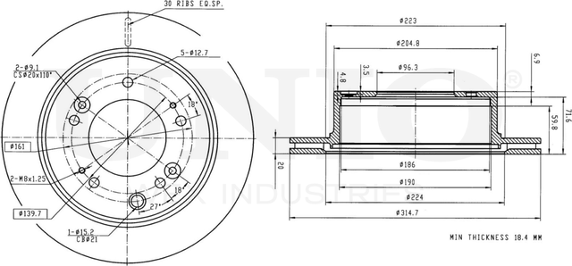 Диск тормозной (Unio). Артикул BRD-20391