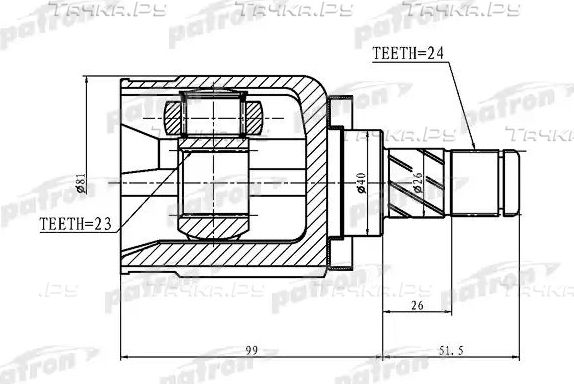 Шрус внутренний (граната) Patron передний для Nissan Primera P12 2002-2008. Артикул PCV1412