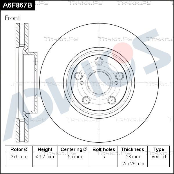 Тормозной диск Advics. Артикул A6F867B