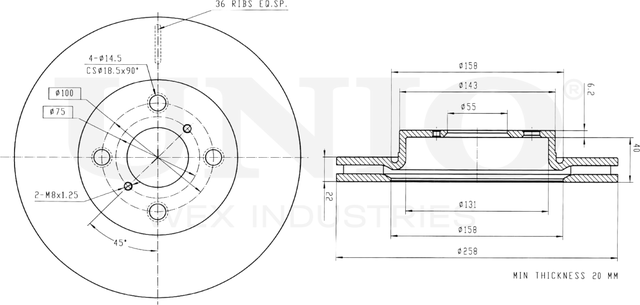 Диск тормозной (Unio). Артикул BRD-20375
