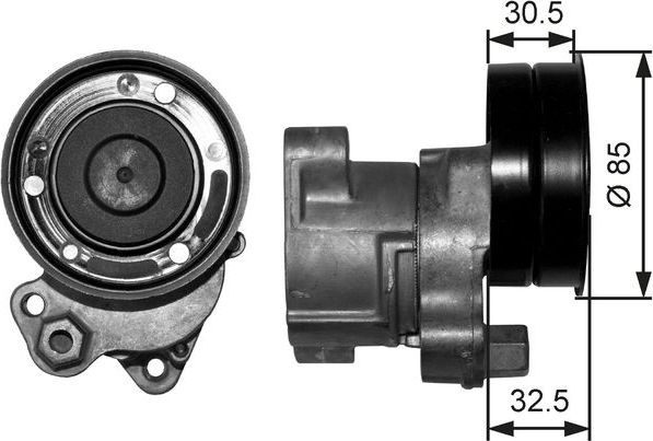 Натяжной ролик (натяжитель) приводного клинового зубчатого ремня Gates FleetRunner™ для DAF CF 85 2001-2007. Артикул T38572