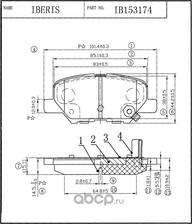 КОЛОДКИ ТОРМ.ЗАД., К-Т MAZDA 6 III (GJ), ASX (GA_W_), OUTLANDER III (Iberis). Артикул IB153174