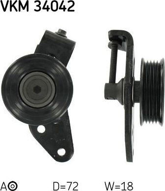 Натяжной ролик (натяжитель) приводного поликлинового ремня SKF левый для Ford Mondeo II 1996-2000. Артикул VKM 34042