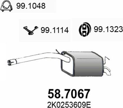 Глушитель Asso для Volkswagen Caddy III 2004-2010. Артикул 58.7067