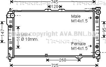 Радиатор охлаждения двигателя AVA. Артикул MZ2151