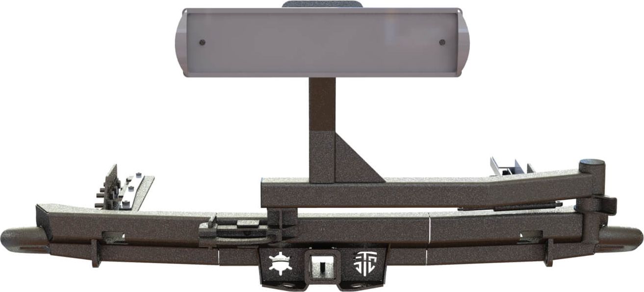 Бампер силовой STC задний для Mitsubishi Pajero Sport III 2015-2021 Облегченный c квадратом под фаркоп, кронштейном крепления запасного колеса по центру и кронштейном крепления гос номера. Артикул STC-MPS3-BRR-C2