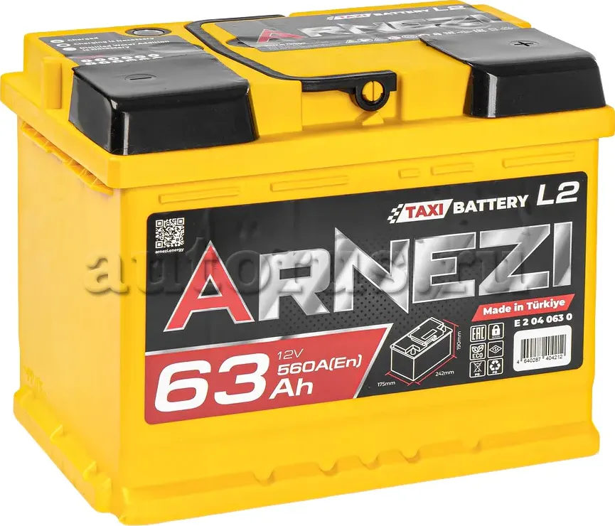 Аккумулятор Arnezi TAXI SMF 63 А/ч обратный R(+) 242х175х190 L2 EN560 A Arnezi. Артикул E2040630