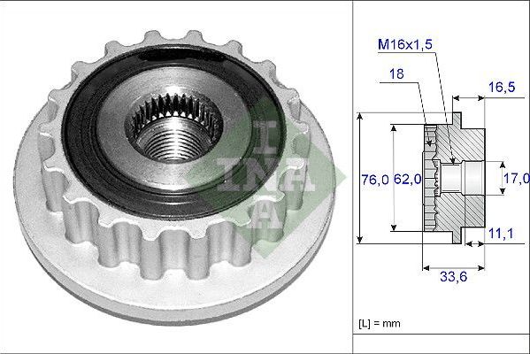 Муфта генератора обгонная Ina для Volkswagen Multivan T5 2003-2009. Артикул 535 0118 10