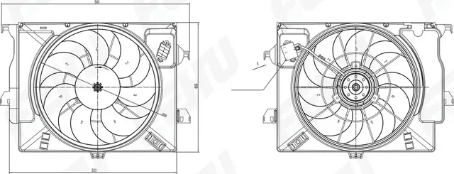 Электровентилятор охлаждения с Кожухом для Hyundai Solaris/Kia Rio (10-) A/C+ (Fehu). Артикул ffc1100h