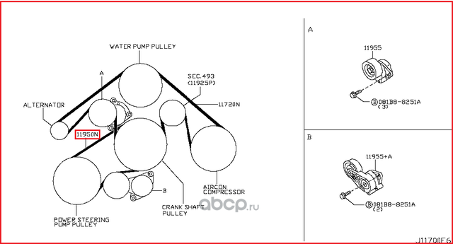 Приводной ремень поликлиновой Nissan. Артикул 11720AR010