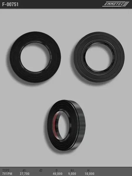 Сальник 27,70/46,00*9,00/10,00 тип 7V1PM (Emmetec). Артикул F00751