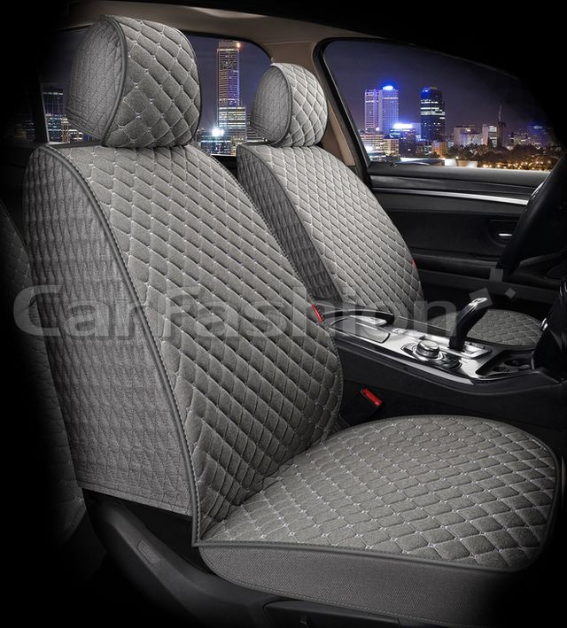 Накидки универсальные CarFashion Linen Cube Front на передние сидения авто, цвет Темно-серый/Темно-серый/Светло-серый. Артикул 26205