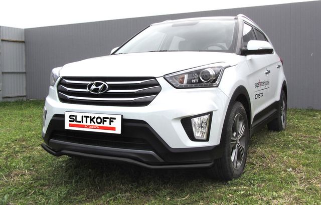 Защита Slitkoff переднего бампера d42 волна для Hyundai Creta 4WD 2016-2021 Черная. Артикул HCRET4WD001B