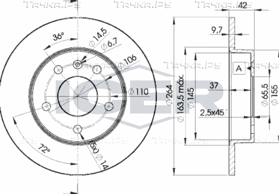 Тормозной диск Icer задний для Opel Astra H 2004-2014. Артикул 78BD9110-2