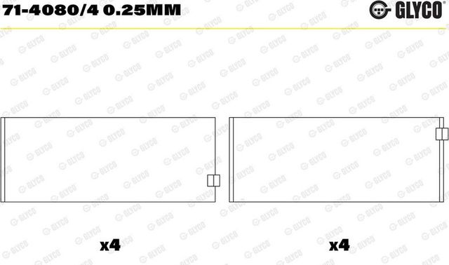 Вкладыши шатунные Glyco для УАЗ Patriot I 2006-2026. Артикул 71-4080/4 0.25mm