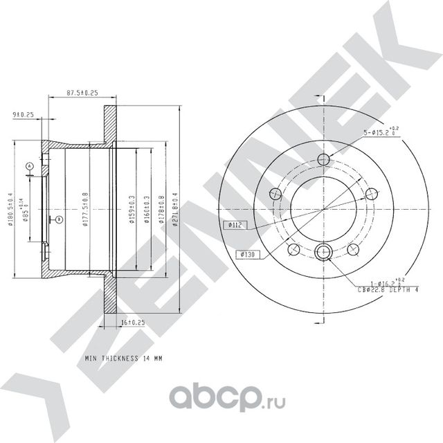 Диск тормозной задний MERCEDES W463 90-18 VW LT 96-06 (Zennek). Артикул DBD0044
