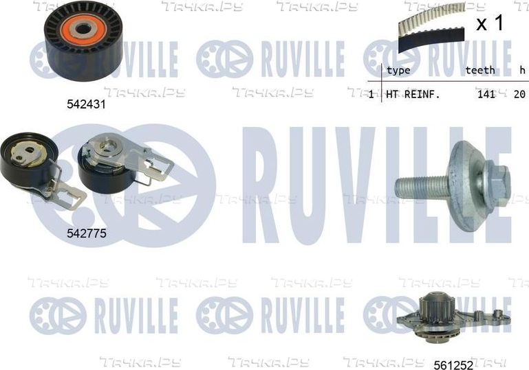 Помпа (водяной насос) с комплектом ремня ГРМ Ruville для Ford B-MAX 2012-2018. Артикул 5503951
