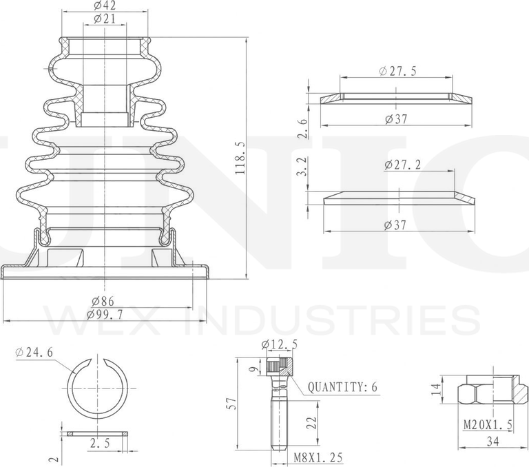 Пыльник ШРУС, комплект (Unio). Артикул DUC-30056K