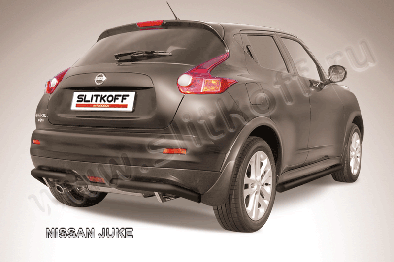 Защита Slitkoff задняя d57 уголки ЧЕРНАЯ матовая для Nissan Juke 2WD 2010-2019. Артикул NJ2WD-010B