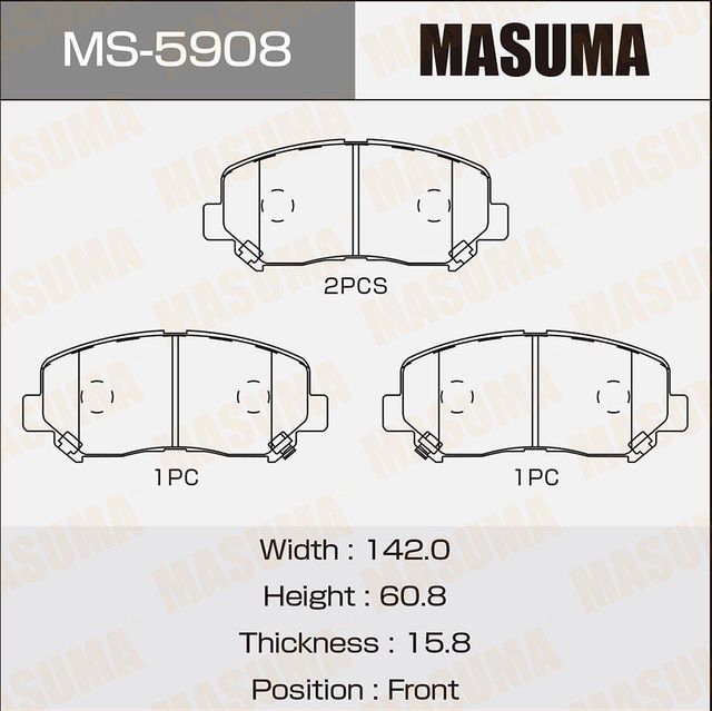 Тормозные колодки Masuma передние для Mazda CX-5 I 2012-2017. Артикул MS-5908