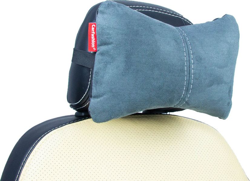 Подушка под шею CarFashion ортопедическая Экокожа/замша, цвет Черный/Серый/Серый. Артикул 41096