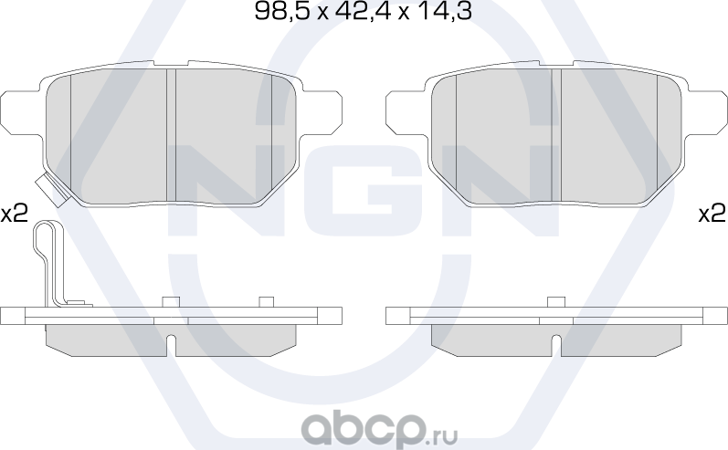 Колодки тормозные керамические, задние (NGN). Артикул 3502078
