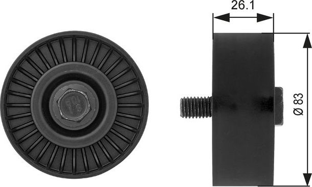Направляющий (ведущий) ролик приводного поликлинового ремня Gates (полимерный материал). Артикул T38027