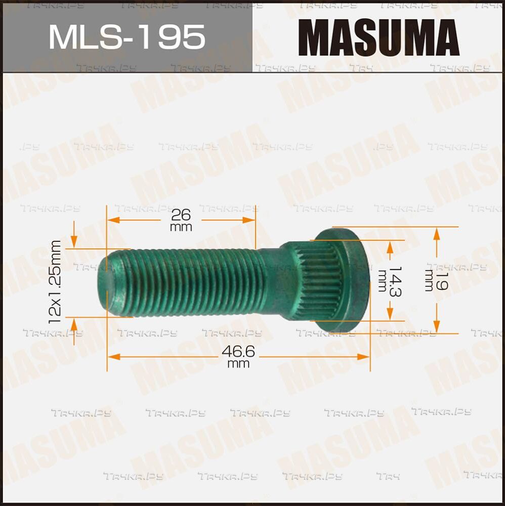 Шпилька колеса (болт ступицы) Masuma передняя для Nissan Murano Z50 2003-2008. Артикул MLS-195