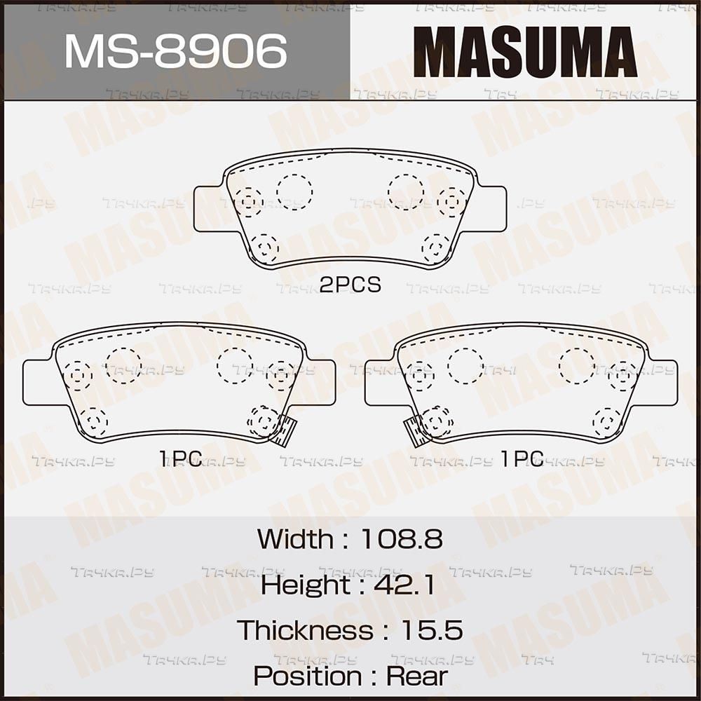 Тормозные колодки Masuma задние для Honda CR-V IV 2012-2018. Артикул MS-8906