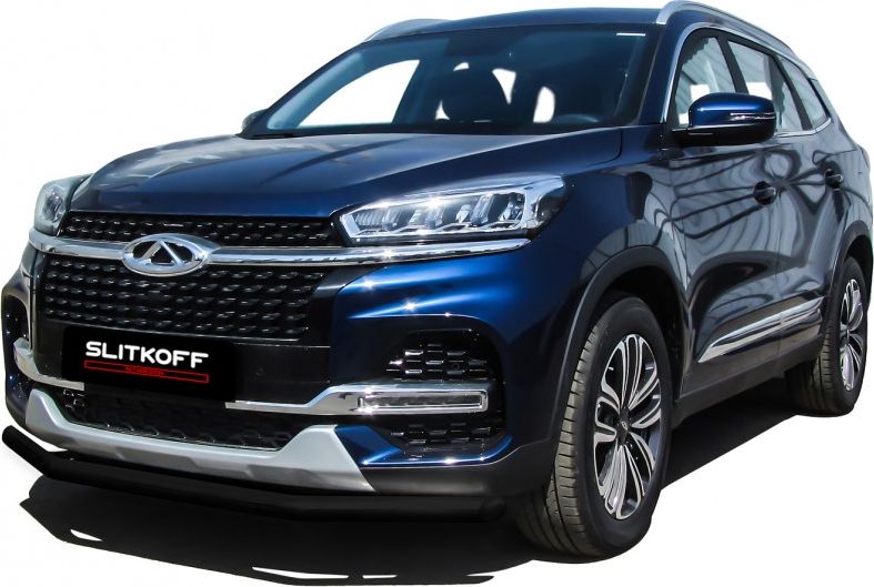 Защита Slitkoff переднего бампера d57 для Chery Tiggo 8 2018-2026 Черная. Артикул CT8-002B