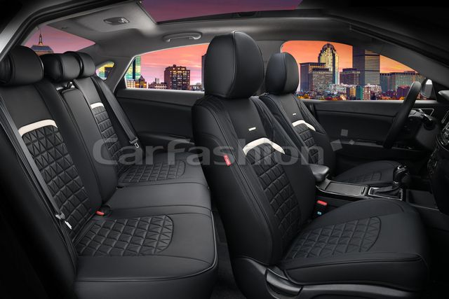 Комплект универсальных каркасных чехлов CarFashion 5D Boomerang Plus на сидения авто, цвет Белый/Черный. Артикул 27047