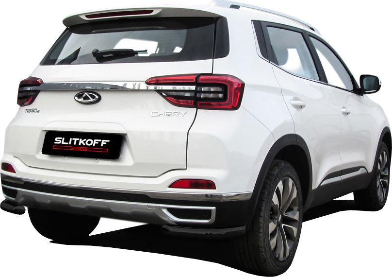 Защита Slitkoff заднего бампера уголки d57 для Chery Tiggo 4 2017-2026 ЧЕРНАЯ матовая. Артикул CT4-007B