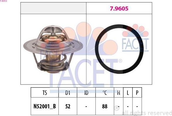 Термостат Facet Made in Italy - OE Equivalent. Артикул 7.8312