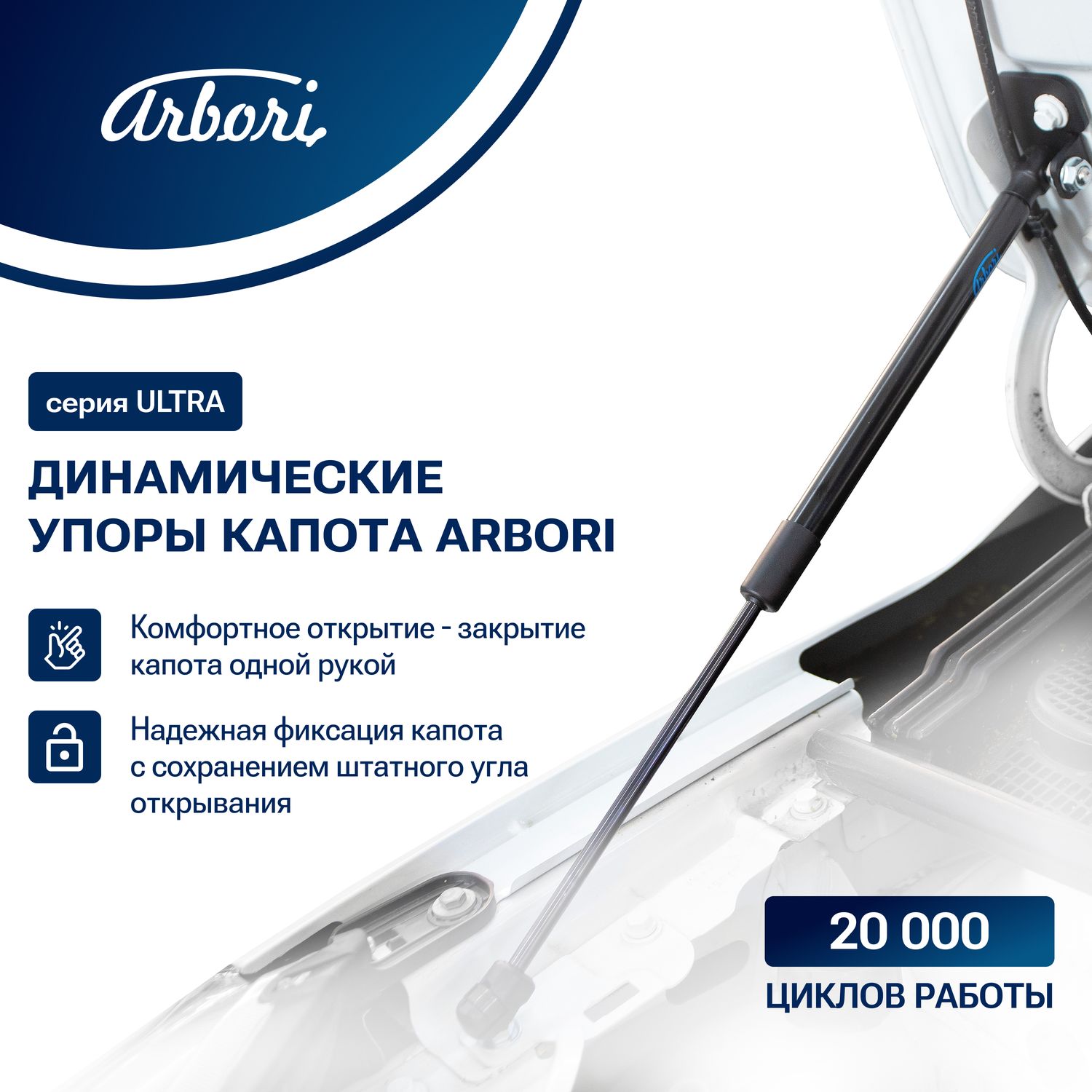 Амортизаторы (упоры) капота Arbori (2 шт.) для Geely Coolray 2023-2026. Артикул ARBORI.HD.049110