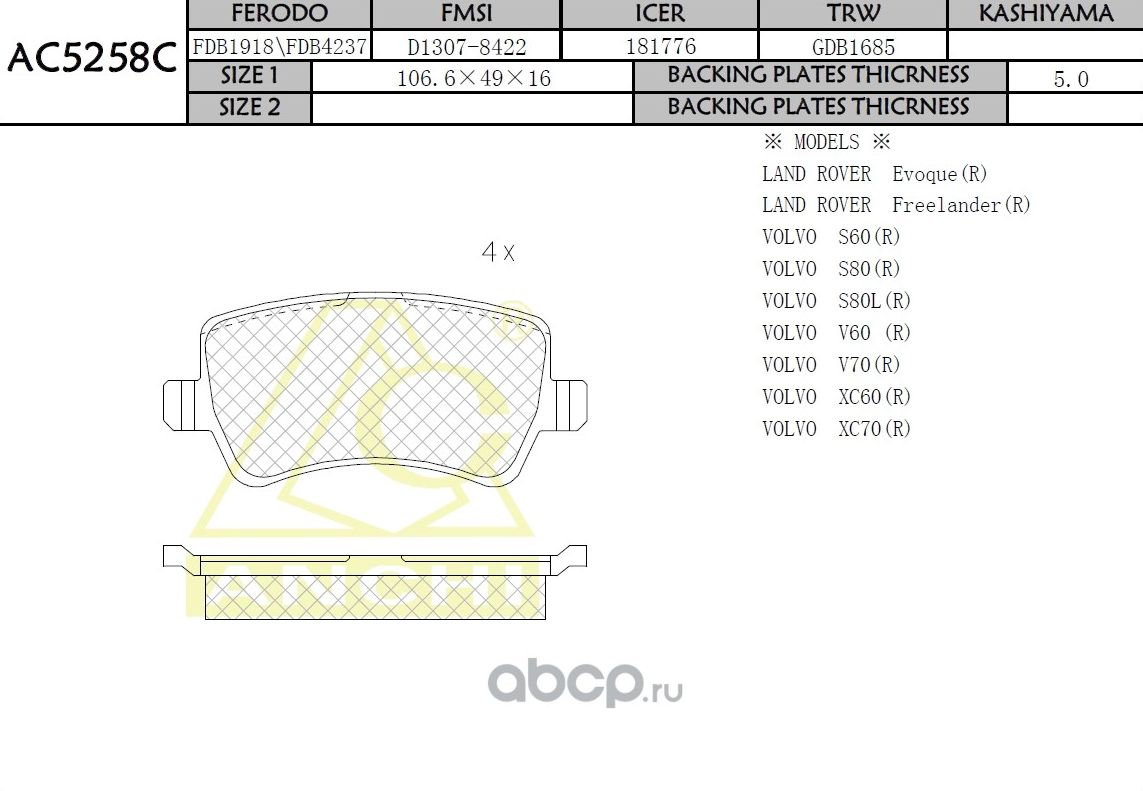 Тормозные колодки ANCHI AC5258C Anchi. Артикул AC5258C